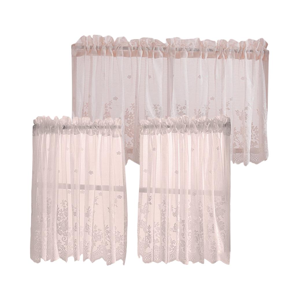 Tier And Valance Curtain 3 Pieces Embroidered Kitchen Curtains