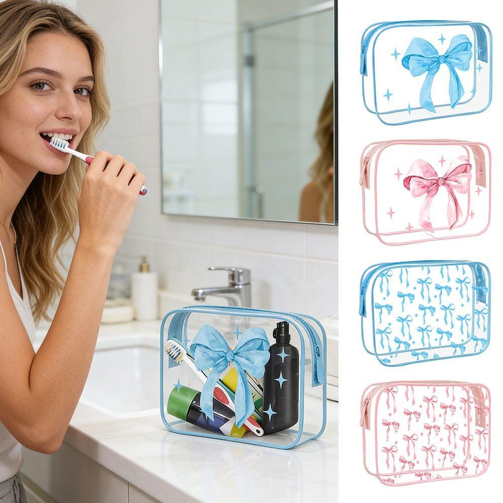 Bow Transparent Toiletry Bag Waterproof Cosmetics Bag Cute PVC Makeup Bag Travel