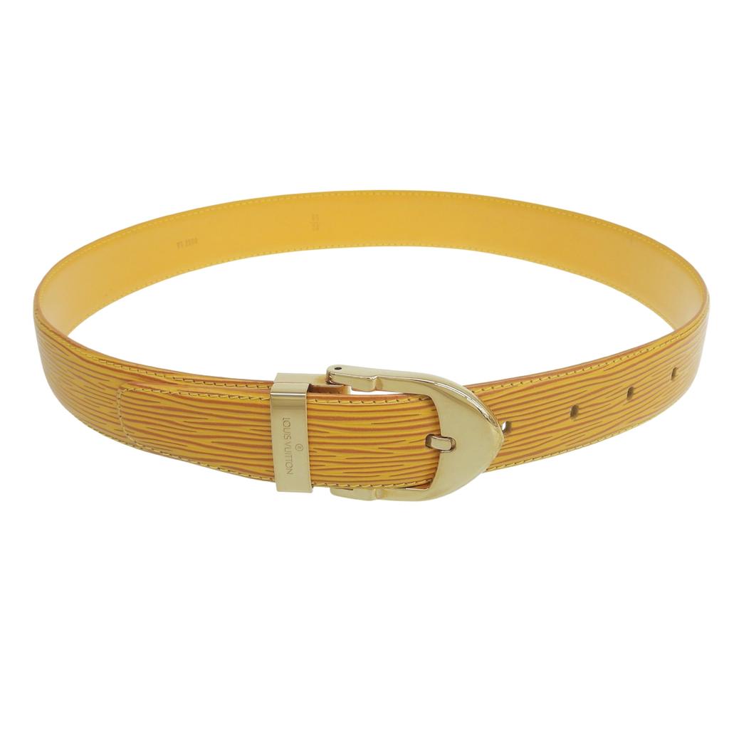 Great LOUIS VUITTON Belt Saintur Yellow Epi Leather Mens R10051 Used