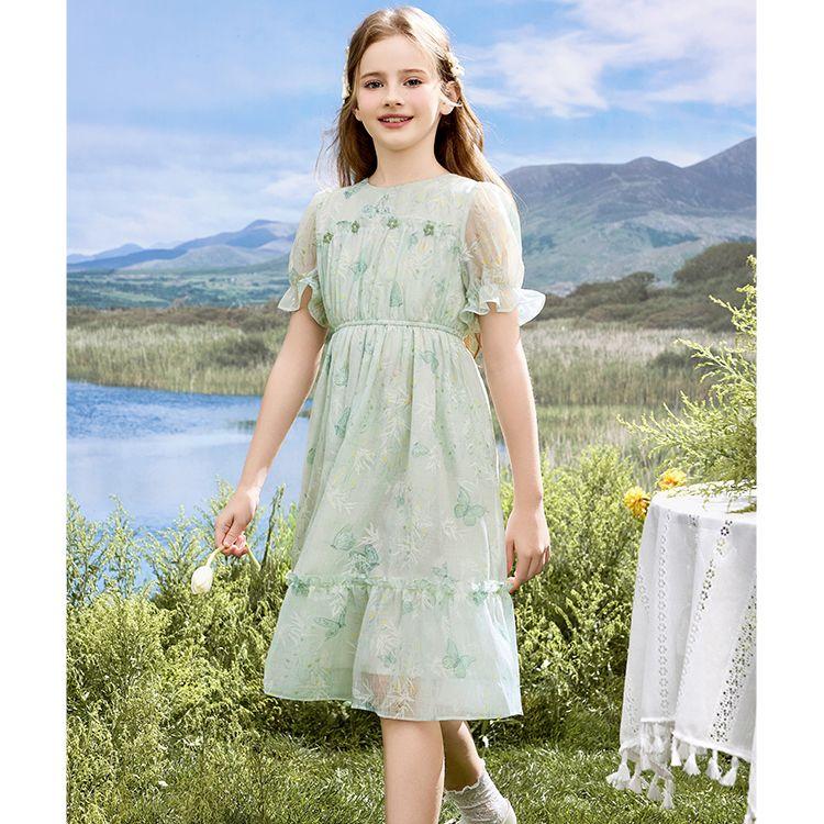 Mädchen Modisches Kurzarmkleid, Süßes Prinzessinnenkleid für Kinder Frühling und Herbst