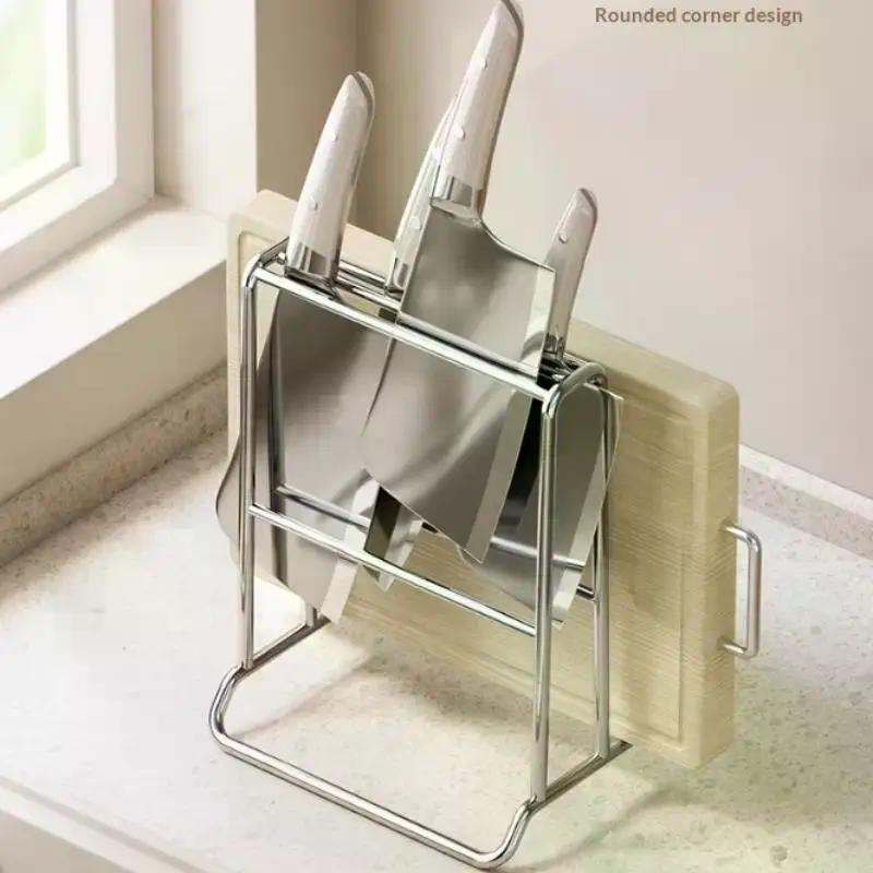 3D Drainage Stainless Steel Rack for Storing Knives and Chopping Boards in Kitchen