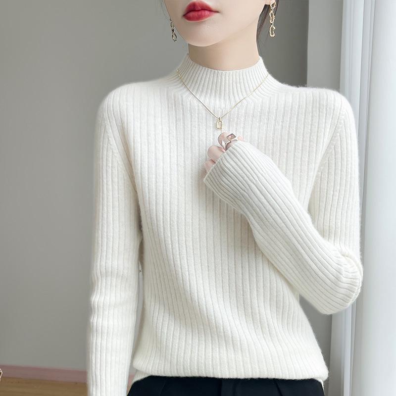 Damen Slim Fit Halbhoher Kragen Rippstrickpullover - Dick gestrickt Einfarbig für Herbst & Winter