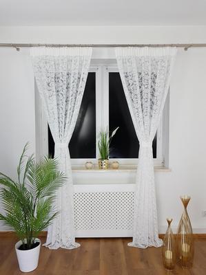 Ready-made Curtain Made of Marquisette 135x250 Cm - 3D Embroidery, Gathering Tape, Cocoon Ribbon, White