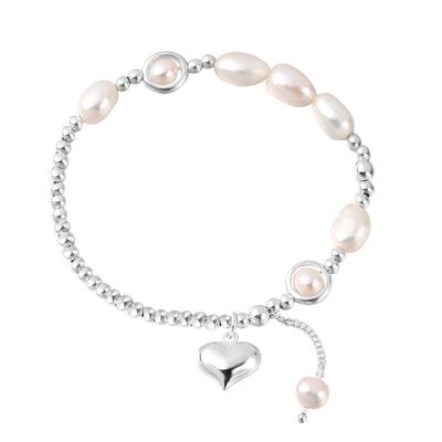 Sterling Silver Love Bracelet Light Luxury Exquisite Freshwater Pearl Bracelet Niche Design Silver Bead Jewelry