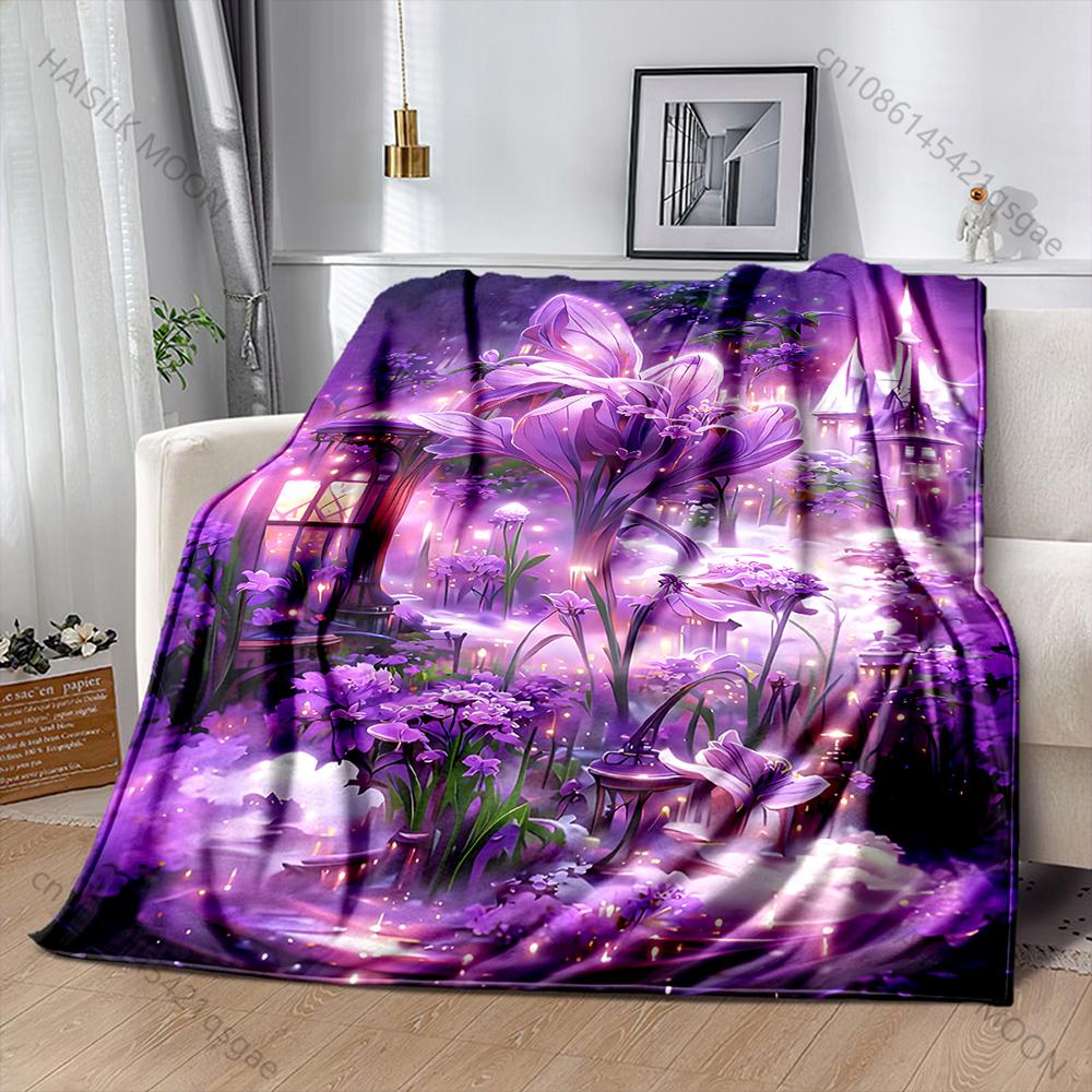 1PC Romantic Dream Garden Print Blanket Warm and Comfortable Blanket for Sofa Bed Travel Camping Picnic Car RV Luxury Gifts