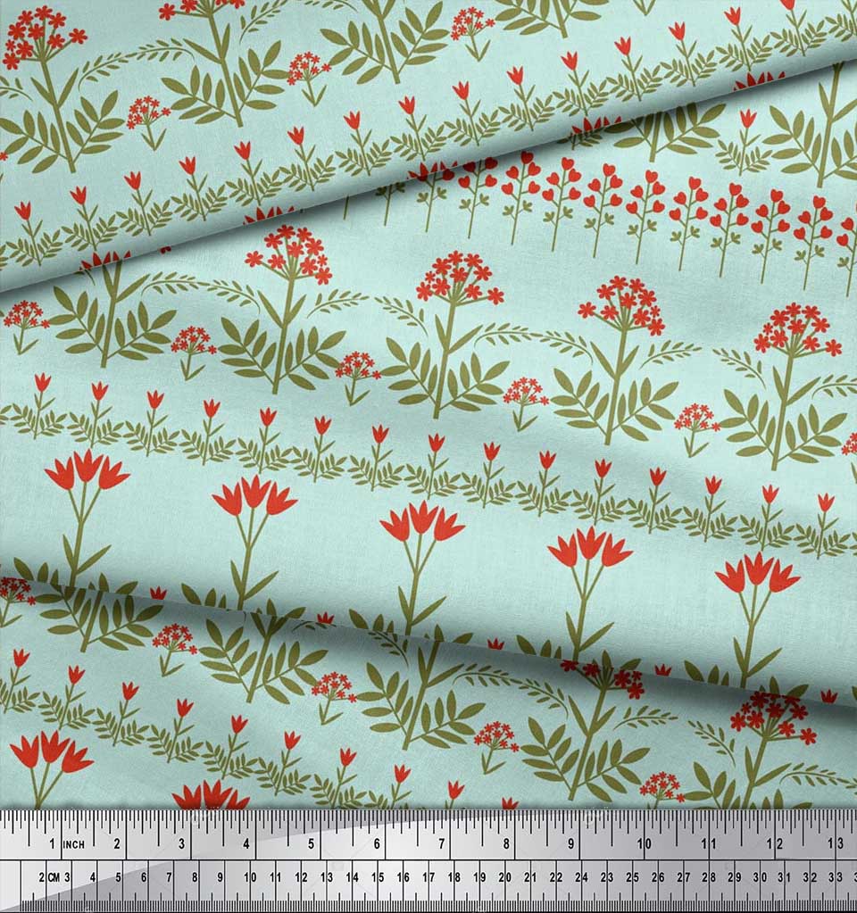Soimoi Cotton Cambric Fabric Leaves & Floral Artistic Print Fabric by the Metre 42 Inch