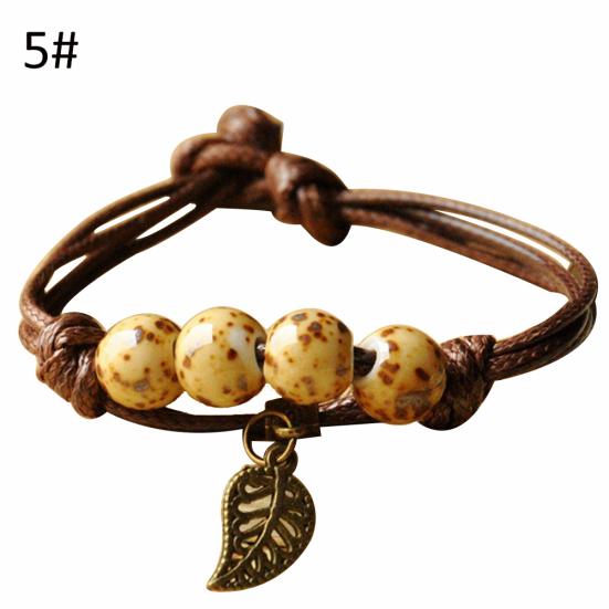 

Этнический Браслет с Керамическими Бусинами Кот с Листьями Женские Ручной Работы Украшения Подарок 5