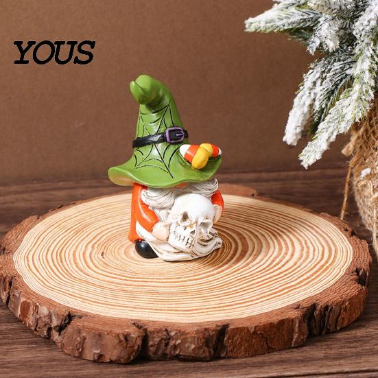 Weather Resistant Gnome Sculptures Halloween Witch Hat Figurine, Mini Wizard Resin Figurines Statue, Dwarf Sculpture Ornament for Indoor Outdoor