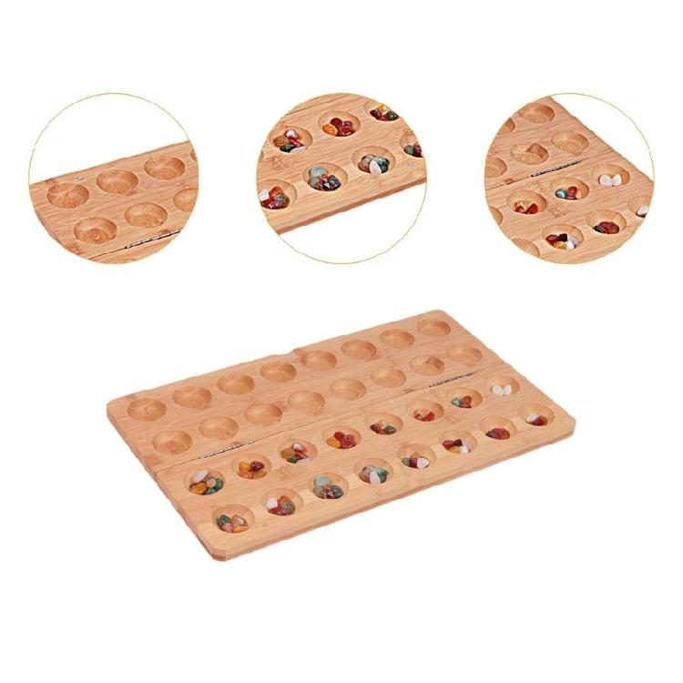 Travel Mancala Board Game Foldable Wooden Design 65 Glass Rockss Traditional Strategy Game
