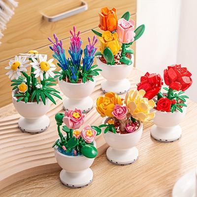 Desktop Flowers Blocks Lotus Flower Pot Tree Peony Daisy Botanical Collection Creative Build and Display Set for Adults