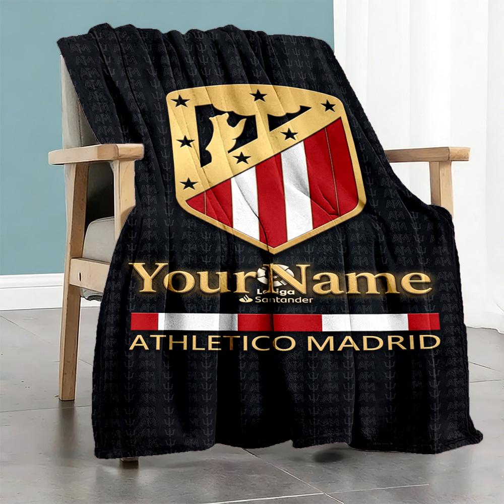 Atletico Madrid Customize Text Blanket Gift Personalized Blanket Ultra-Soft Versatile for Chair Office Chair Picnics Seaside Ideal for All Seasons
