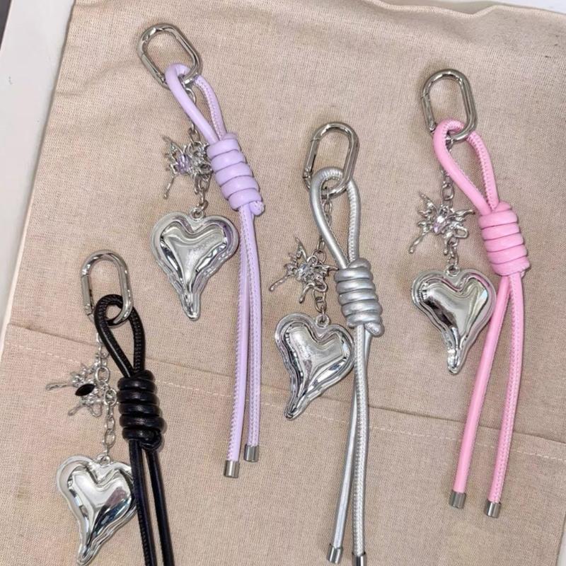 Handwoven Leather Heart Keychain Alloy Accent Hanging Decoration Jewellery Accessory for Keys Bags Gift Giving