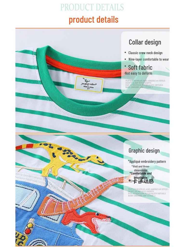 25 Years Spring & Autumn Boys' Cartoon Embroidery Long Sleeve T-Shirt, Round Neck - European & American Style