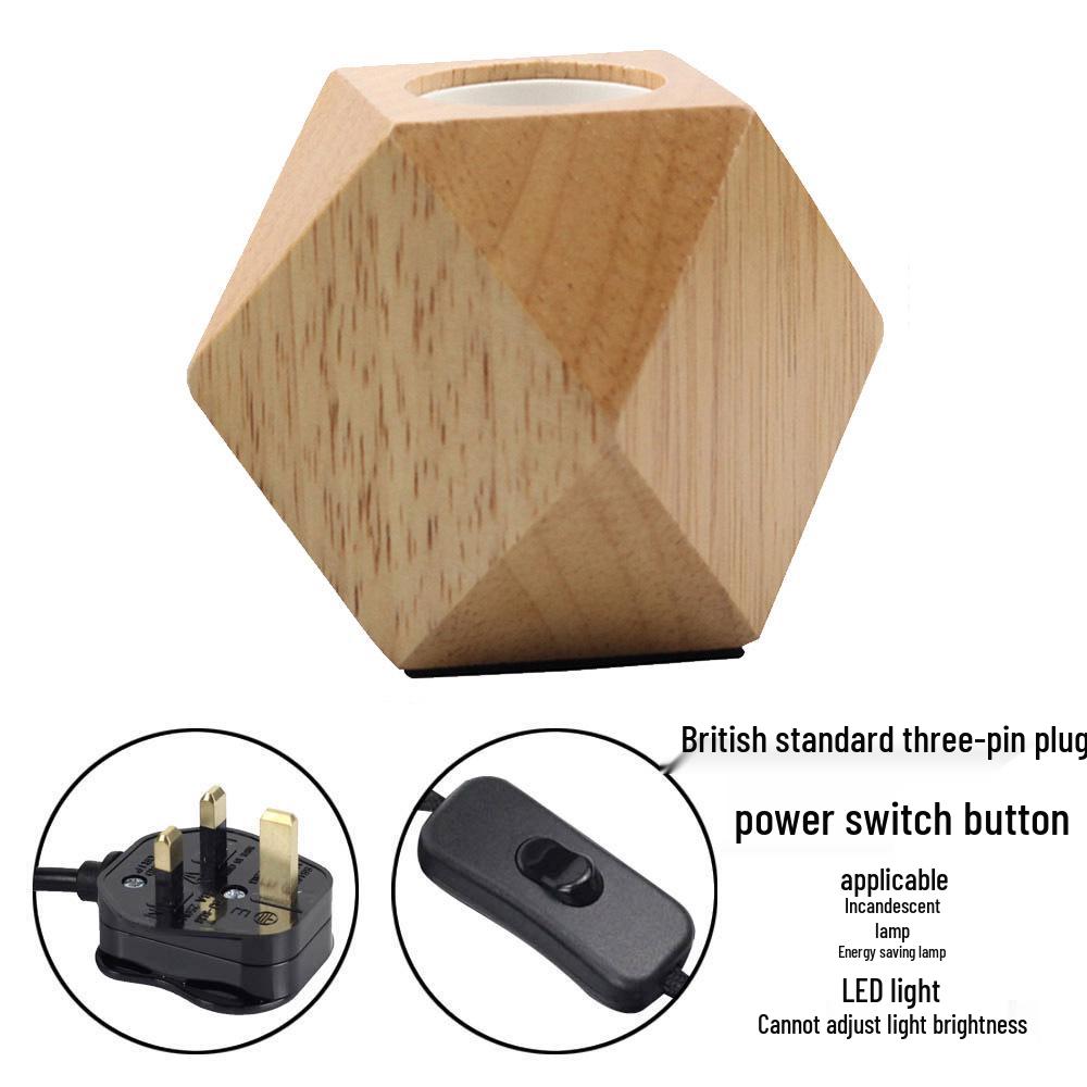 Rhombus Wood Table Lamp with E27 Screw Base and UK Three-Pin Plug