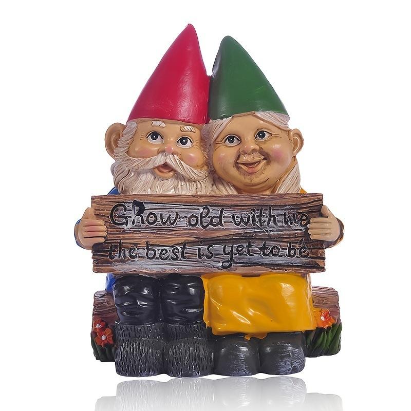 Garden gnome couple statue in love resin couple gnome ornament tabletop ornament outdoor