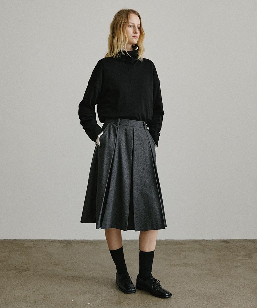 Artid Wool Reverse Pleated Midi Skirt_Grey