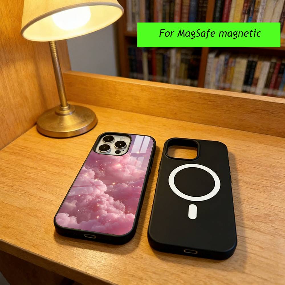 Stilvolle rosa Wolken für Mädchen Handyhülle Für iPhone17,16,15,14,13,12,11 Plus,Pro Magnetisch Für Magsafe Kabelloses Laden