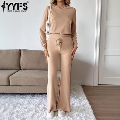 Women's Fashion Casual Spring Autumn Solid Color Print Long Sleeve Hooded Trousers Pants Suits