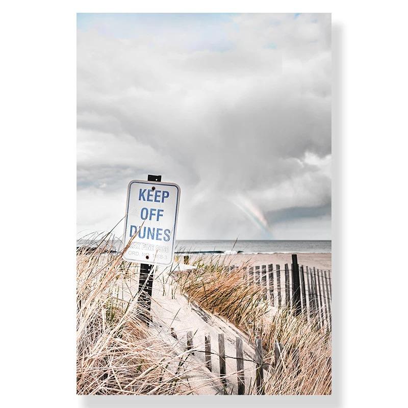 Sea Landscape Canvas Print Beach Poster Wooden Bridge Hay Flower  Wall Art Painting Nordic Wall Pictures For Living Room Decor