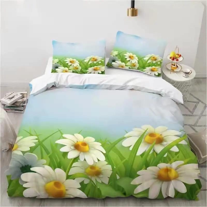 Chrysanthemum Duvet Cover Set Colourful Flower Pattern Polyester Comforter Cover For Kids Girls Bedding Set King Queen Full Size