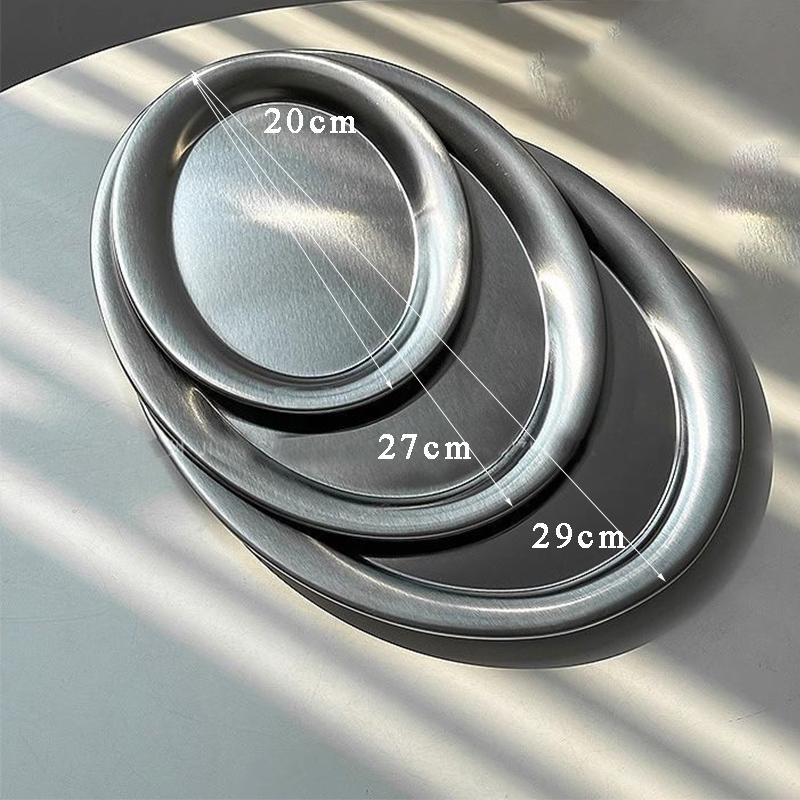 Stainless Steel Oval Plate Korean Style High-value Snack Dessert Tray Household Shallow Dinner Serving Plate for Cafe Cake