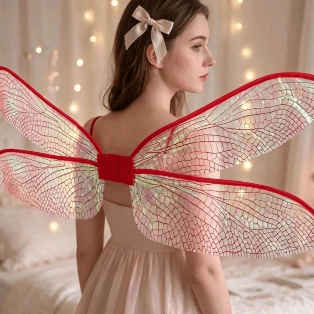 Chic Polyester Dragonfly Wings Transparent Mesh Iridescent Fairy Elf Wings Shimmer Lightweight Costume Wings Halloween