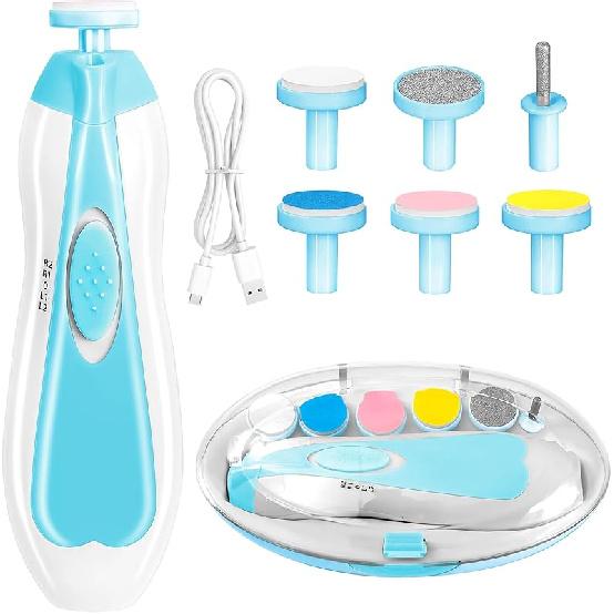 Baby Nail Trimmer Electric,Baby Nail Clippers, 6 In 1 Baby Nail File,Nail File Baby Grooming Kit Manicure Set for Toddler or Adults (Blue)