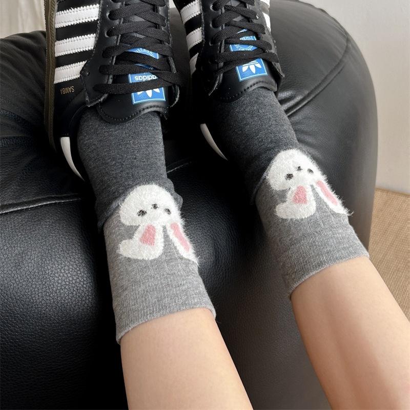 Female Autumn New Fusing Cartoon Animal Splicing Fake Two Tube Pile Socks
