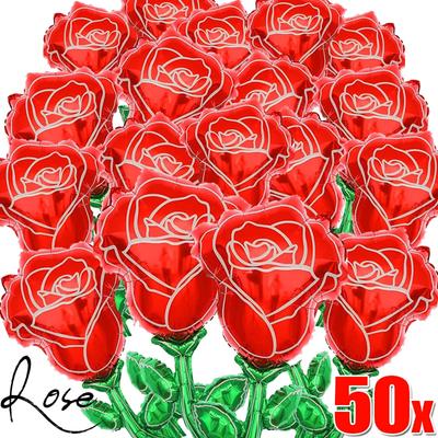 Mini Rote Rose Blumen Luftballons Handheld Rosen geformt Blume Folienballon Valentinstag Hochzeit Party Dekor Zubehör Großhandel