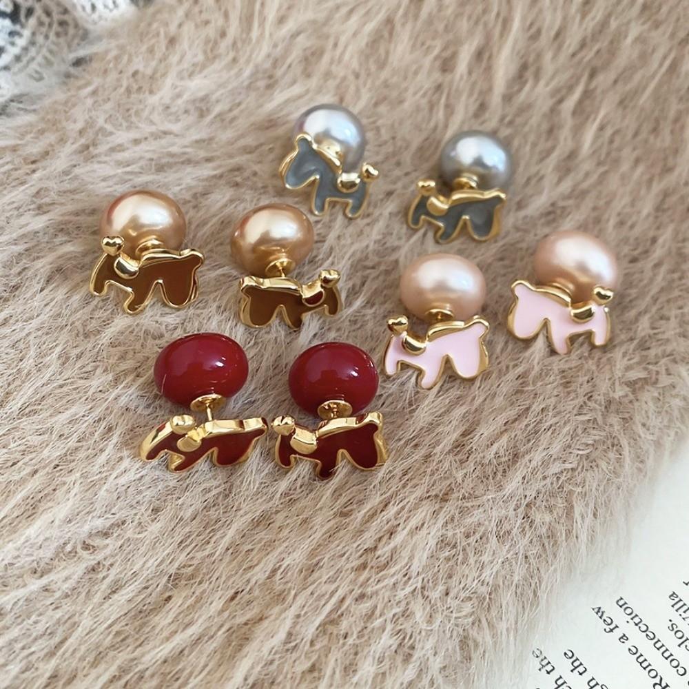 Cartoon Horse Red Pony Earrings Chinese Style Horse Mascot Ear Studs New Year Horse Earrings  Party