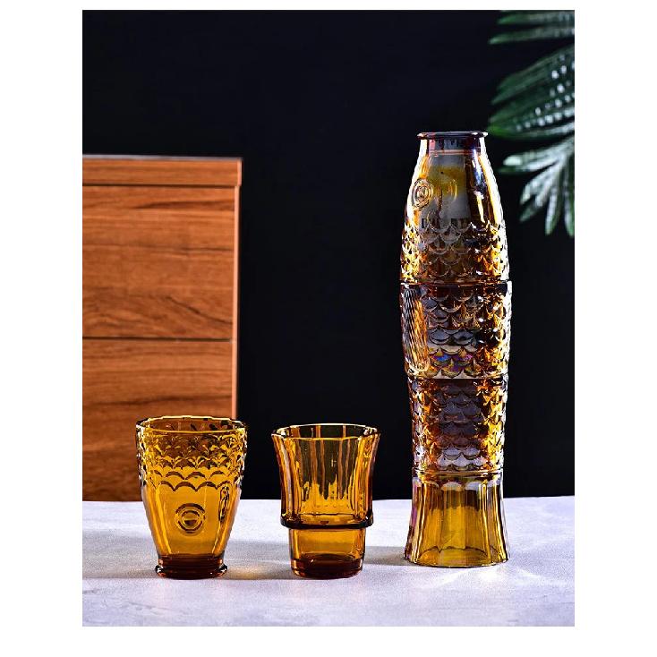 Vintage Relief Koi Fish-shaped Water Glass Set 4 Pieces Of Household Living Room Beverage Glass Set Whiskey Glass Red Wine Glass