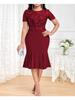 Elegant Plus Size Party Dress Women Lace Splice High Waist Fishtail Dress Sexy Round Neck Short Sleeve