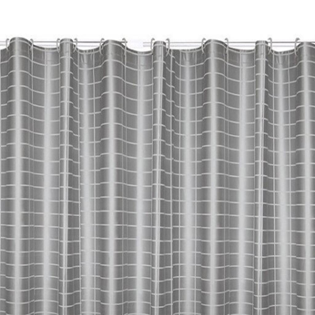 180x180CM Shower Curtain with Stainless Steel Buckle 12 Hooks Grey Grid PEVA Bath Curtain Set for