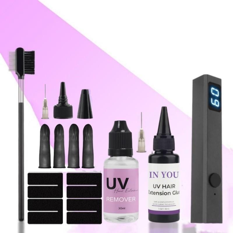 

УФ Набор для волос с защитой для кожи: 30 г Быстросохнущий клей и 30 мл Снятие + УФ-лампа, Защита от УФ-излучения, Набор для замены аксессуаров для укладки A set