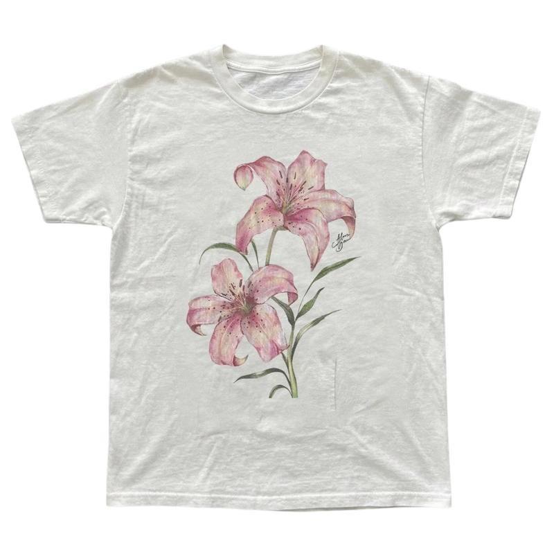 Pink Lily Floral T-Shirt, Tree Shirt, Natural Tee, Gifts Shirt, Unisex Vintage L
