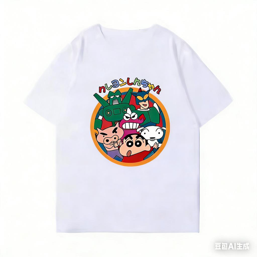 2026 Summer Comic Form Crayon Shinchan Image 100 Cotton Printed Oversize Casual Tshirt Adult Children Parentchild Top Y2k