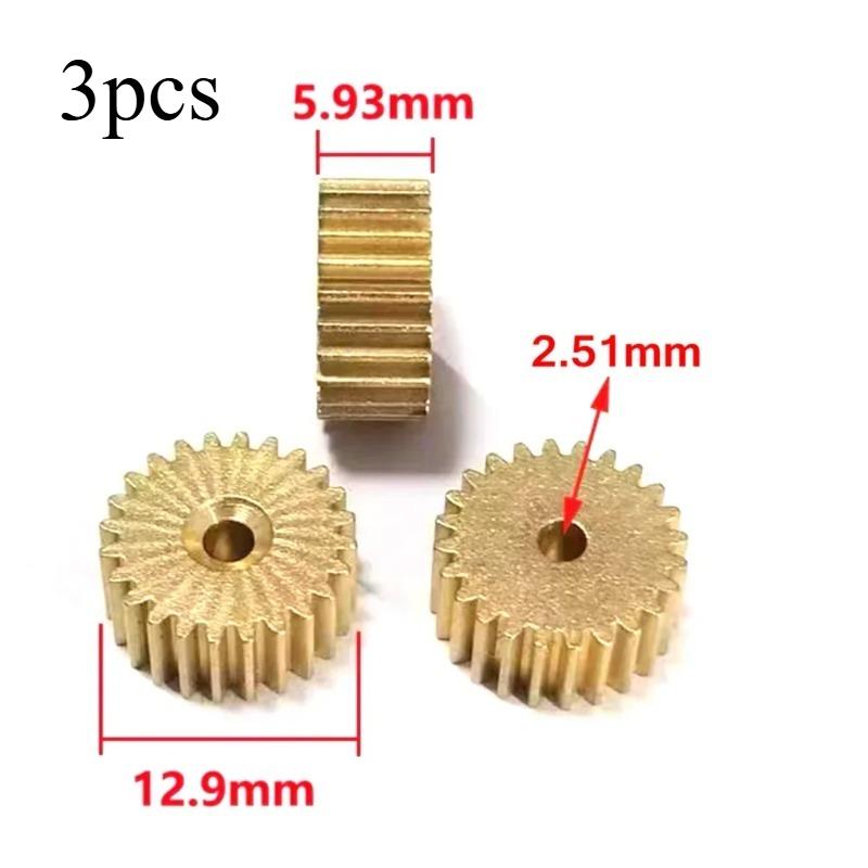 3pcs 0.5M Copper Spur Gear Set: 8T/10T/20T/24T, 1.95mm/3.95mm/2.51mm Bore Precision Brass Gears for DIY Models