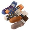 5 Pairs of Female Cute Cartoon Dot Yarn Cat Thick Warm Tube Socks
