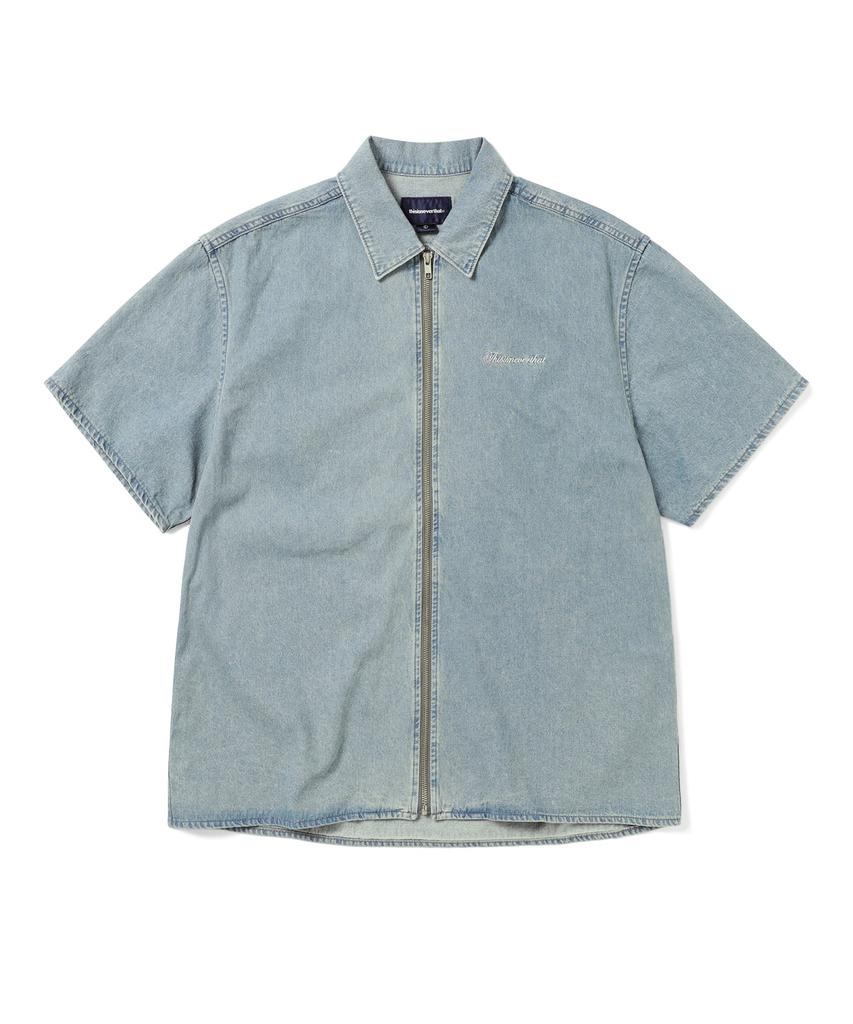 THISISNEVERTHAT Washed Denim Zip S/S Shirt Washed Blue