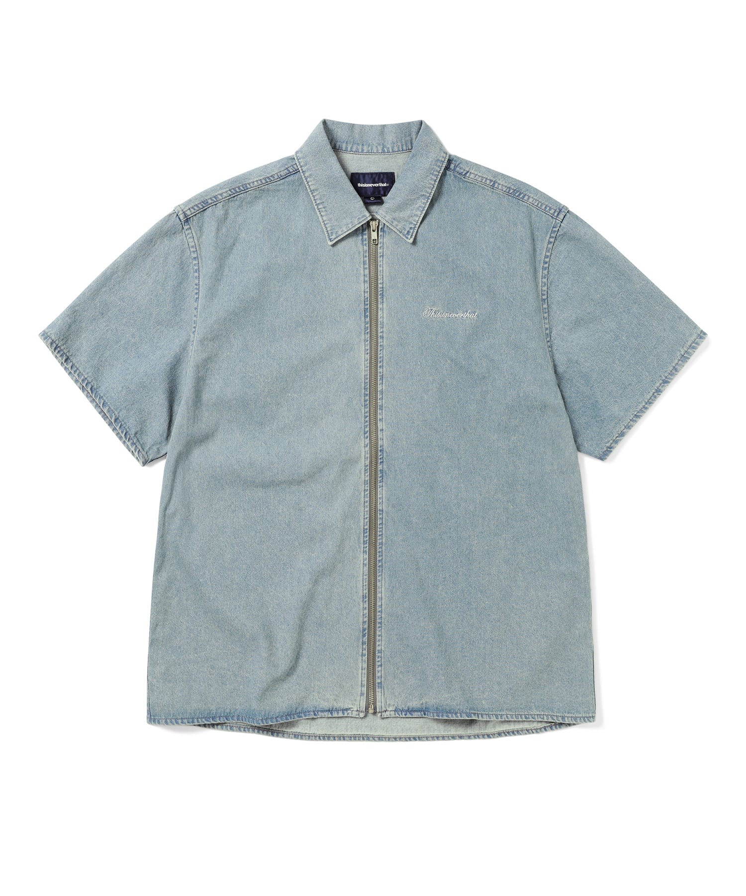 This Is Never That Washed Denim Zip S/S Shirt Washed Blue S