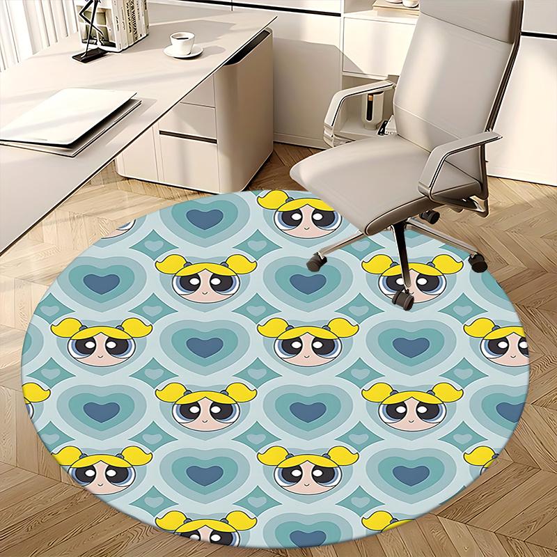 Powerpuff Girls Chair Mat Round Carpet - Home Decor, Office Rug, Suitable for Bedroom, Living Room, Various Rooms0494b