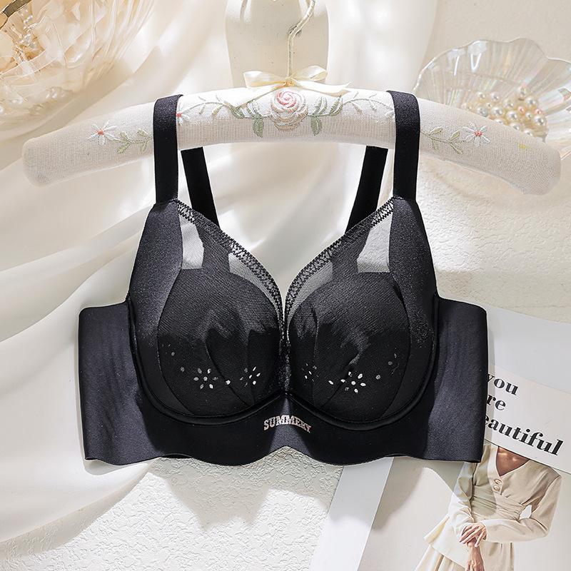 

Traceless underwear women s summer thin big breasts show small anti-sagging gathering sexy lace light breathable bra 40/90B чорний