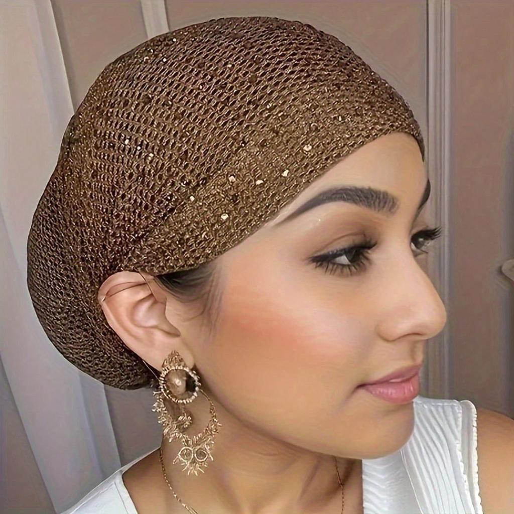 Cappello in Maglia con Strass da Donna, Copricapo Elastico con Strass, Cappello Elastico per Capelli Adatto a Tutte le Età, Cappello in Rete Facile da Trasportare