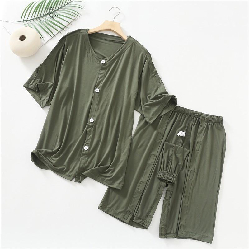 Easy-to-Wear Post-Surgery Care Pants Women Elderly Paralyzed Patients Modal Fabric Short Length Round Neck 3/4 Sleeve