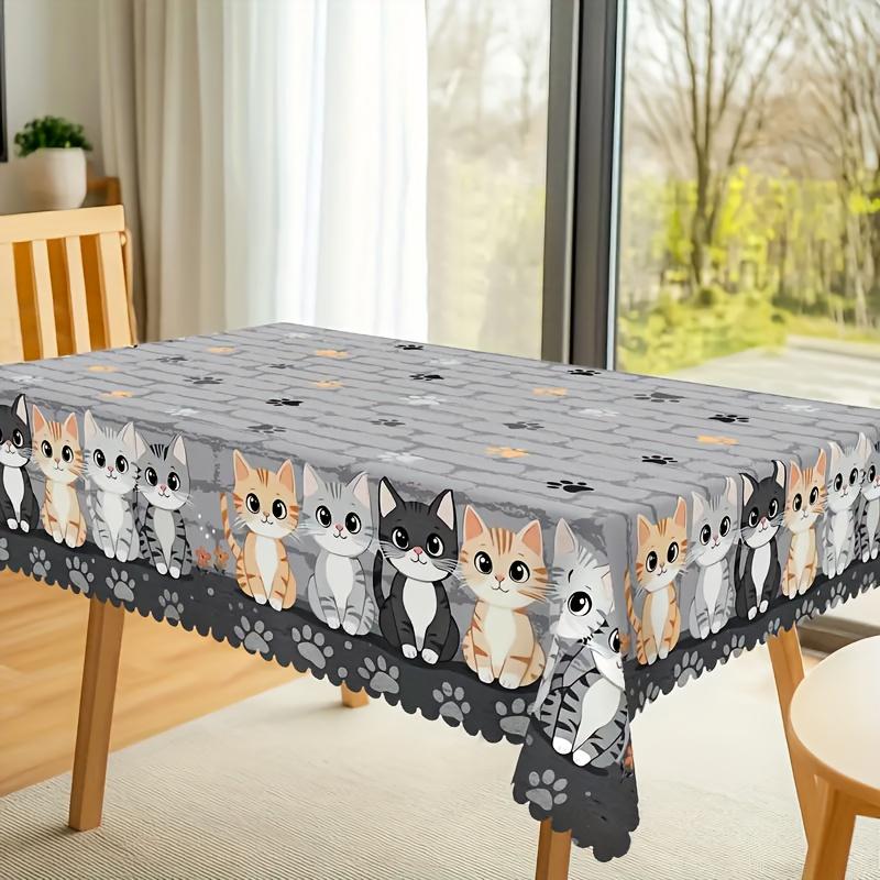 Christmas tablecloth, featuring cute cat patterns and three-dimensional cat paws design, available in five sizes,PMJ