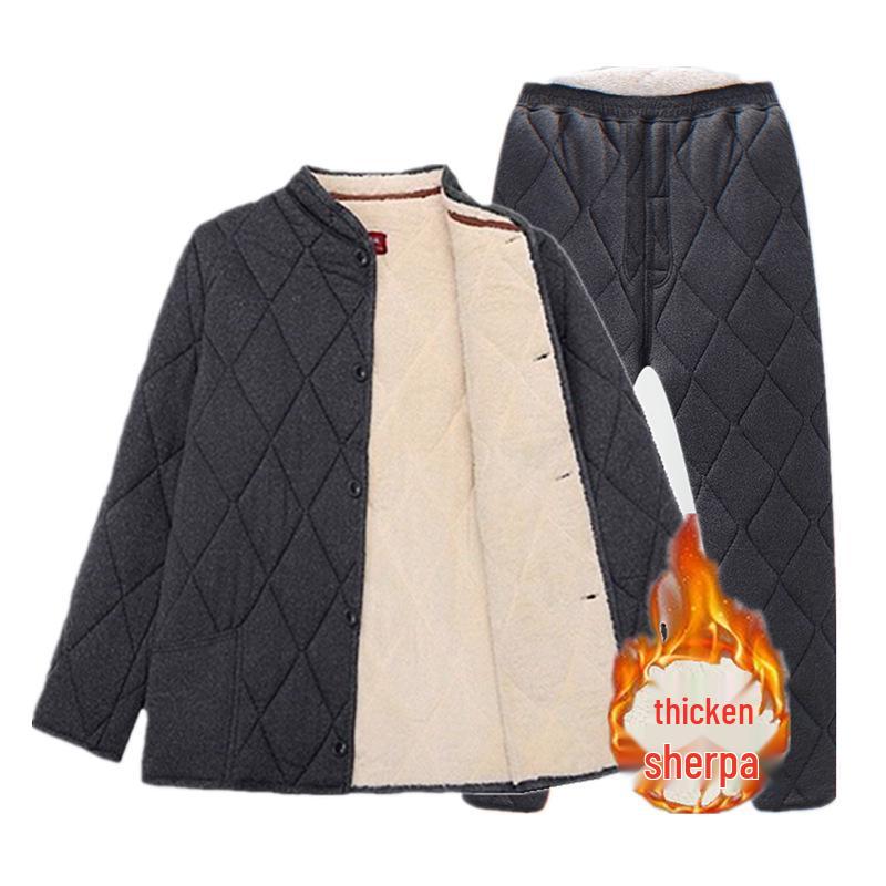 Men's Winter Warm Set: Cotton-Padded Jacket and Pants for Seniors – Fleece-Lined, Camel Down, Ideal for Dad or Grandpa.