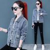 Vintage Crops Trendy Turn Down Collar Jackets Women Basic Solid Outwear Half Sleeve Denim Jacket Women