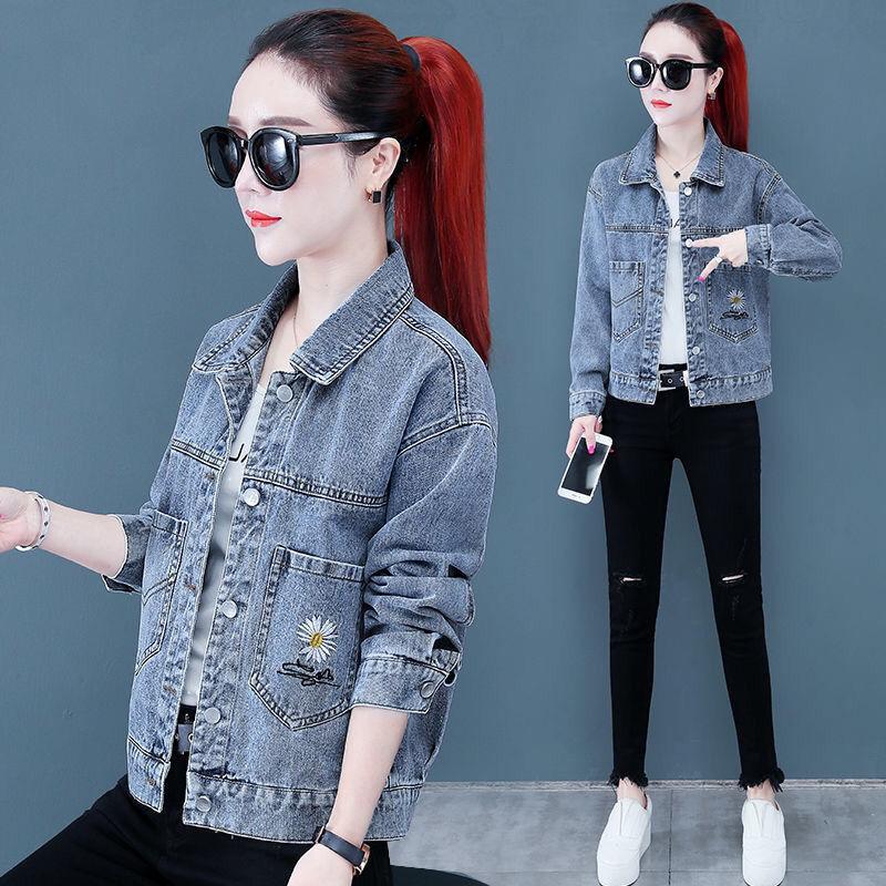 Vintage Crops Trendy Turn Down Collar Jackets Women Basic Solid Outwear Half Sleeve Denim Jacket Women