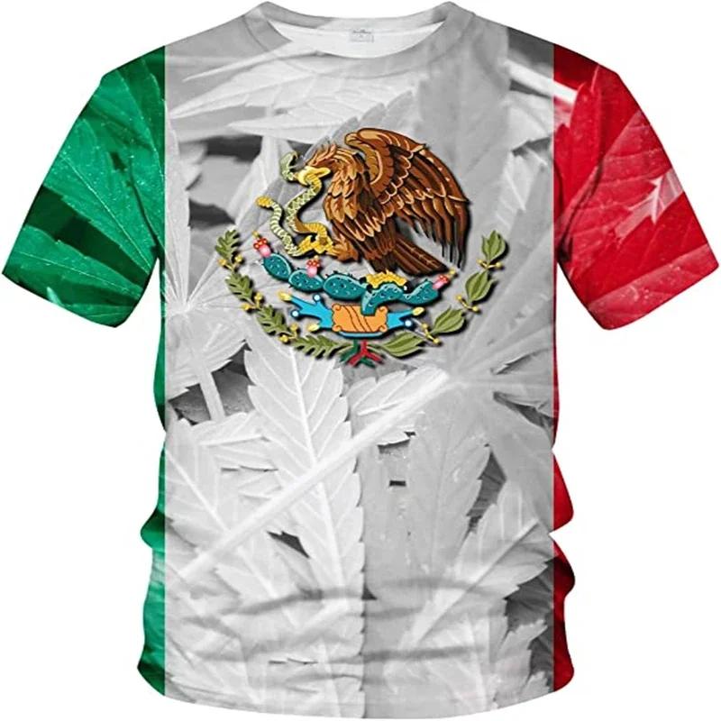 3D Printed Mexican Flag and Emblem Pattern T-shirt Summer Fashion Casual Short Sleeve Top Personalized Trendy O-neck Street Wear