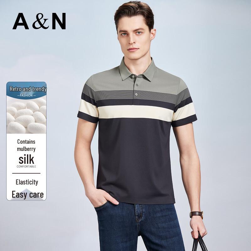 Men s Retro Stylish Stretch Short-Sleeve Polo Shirt with Silk Blend 50